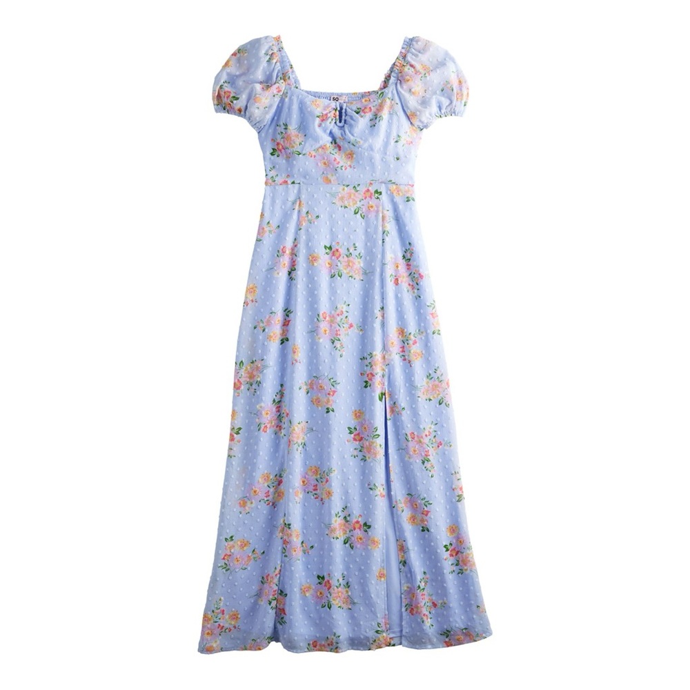 Women's Blue Floral Maxi Dress U-Wire Front-Slit